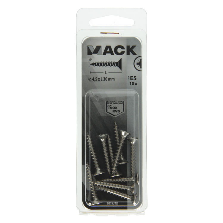 Mack 1019748 - vis pour panneaux d'aggloméré tête VZ acier inoxydable 10 pcs 4,5 x 30 mm | 10 pièces