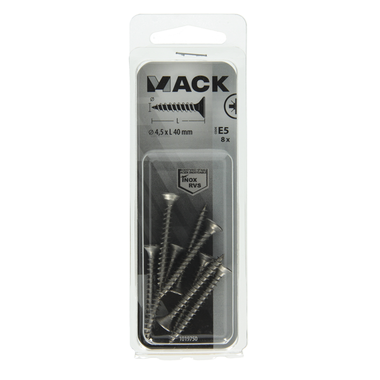 Mack 1019750 - vis pour panneaux d'aggloméré tête VZ acier inoxydable 8 pcs 4,5 x 40 mm | 10 pièces