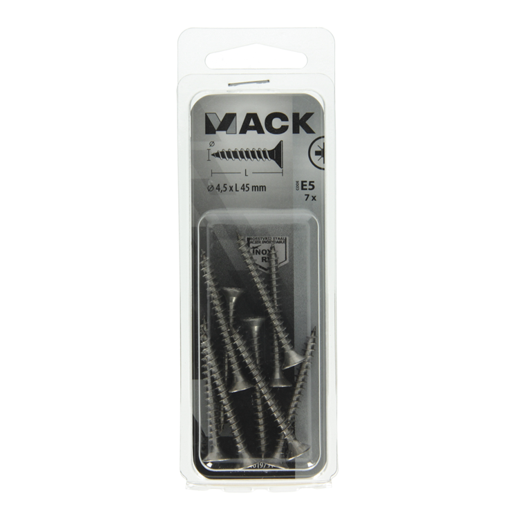 Mack 1019751 - vis pour panneaux d'aggloméré tête VZ acier inoxydable 7 pcs 4,5 x 45 mm | 10 pièces