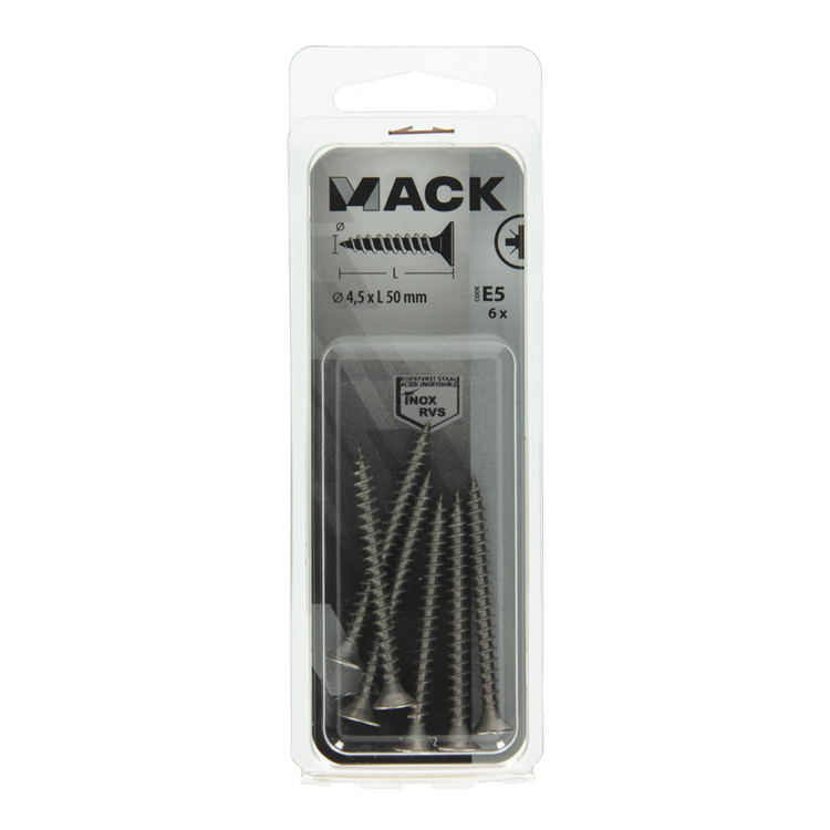 Mack 1019752 - vis pour panneaux d'aggloméré tête VZ acier inoxydable 6 pcs 4,5 x 50 mm | 10 pièces