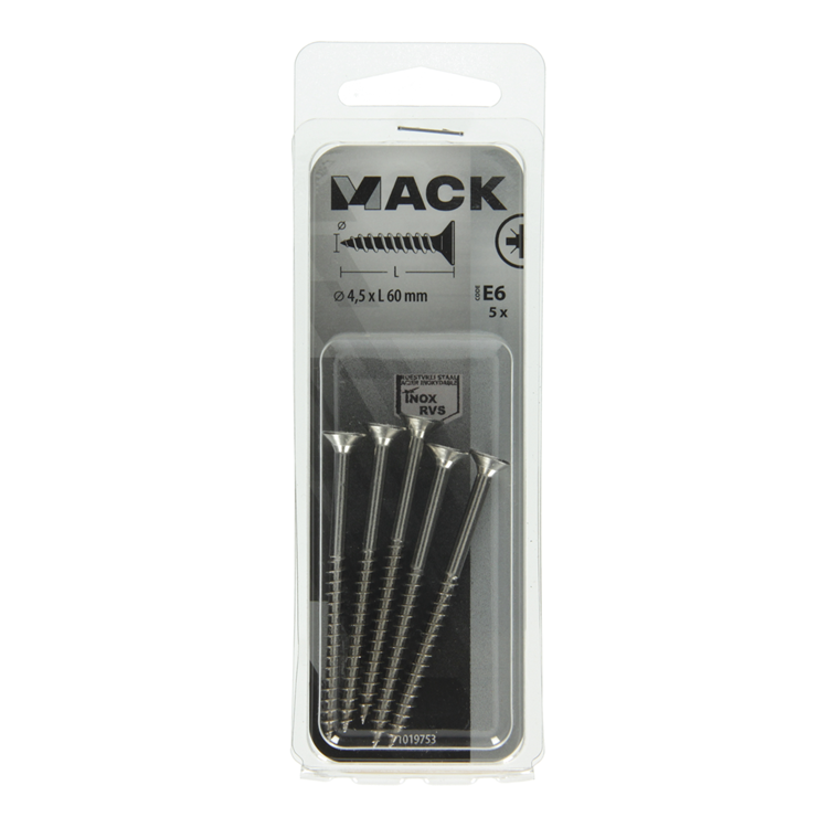 Mack 1019753 - vis pour panneaux d'aggloméré tête VZ acier inoxydable 5 pcs 4,5 x 60 mm | 10 pièces