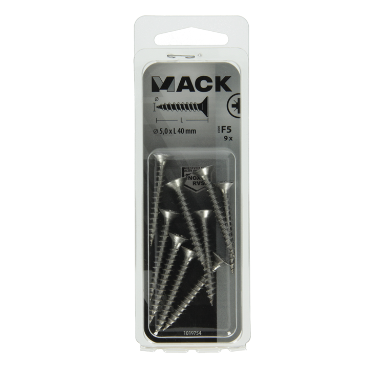 Mack 1019754 - vis pour panneaux d'aggloméré tête VZ acier inoxydable 9 pièces 5,0 x 40 mm | 10 pièces