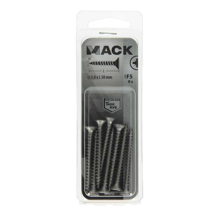 Mack 1019755 - vis pour panneaux d'aggloméré tête VZ acier inoxydable 8 pièces 5,0 x 50 mm | 10 pièces
