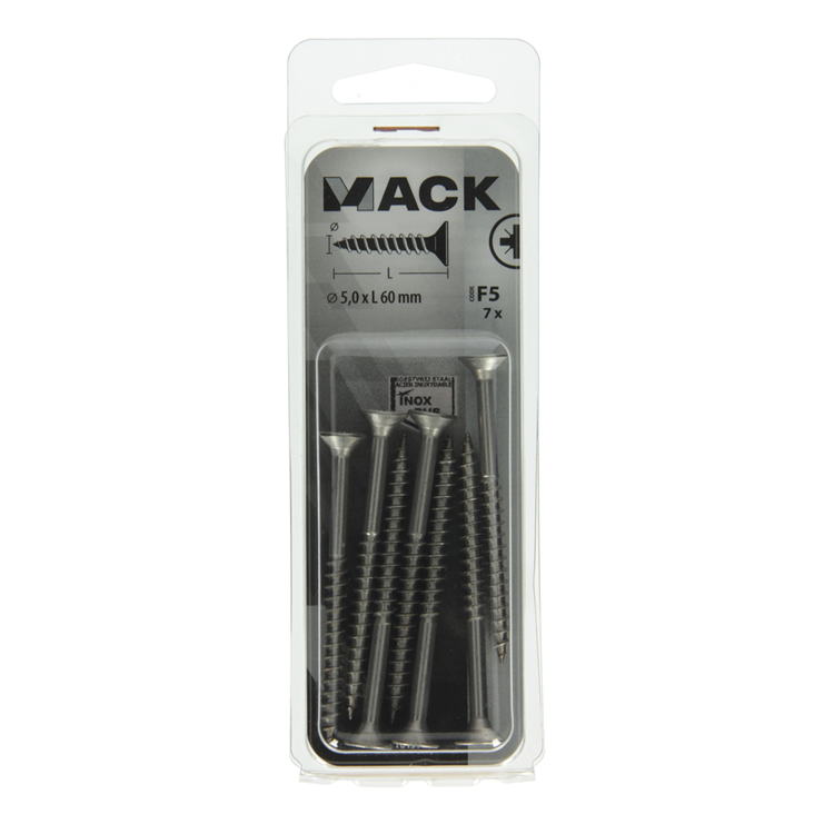 Mack 1019756 - vis pour panneaux d'aggloméré tête VZ acier inoxydable 7 pièces 5,0 x 60 mm | 10 pièces