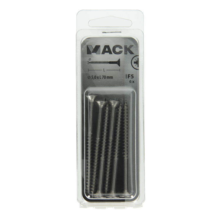 Mack 1019757 - vis pour panneaux d'aggloméré tête VZ acier inoxydable 6 pièces 5,0 x 70 mm | 10 pièces