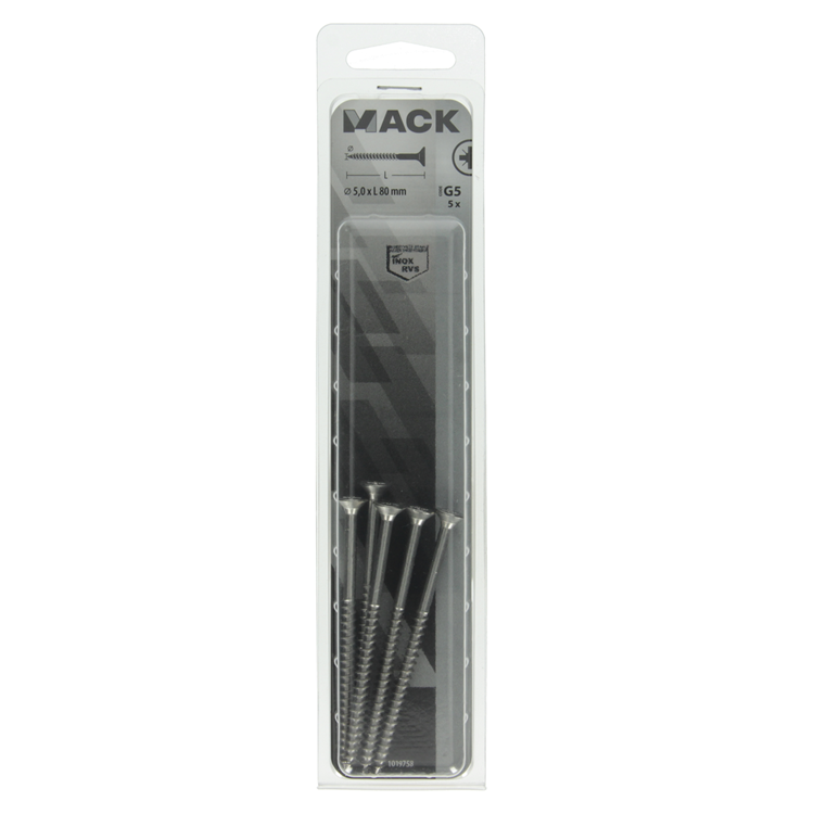 Mack 1019758 - vis pour panneaux d'aggloméré tête VZ acier inoxydable 5 pièces 5,0 x 80 mm | 5 pièces