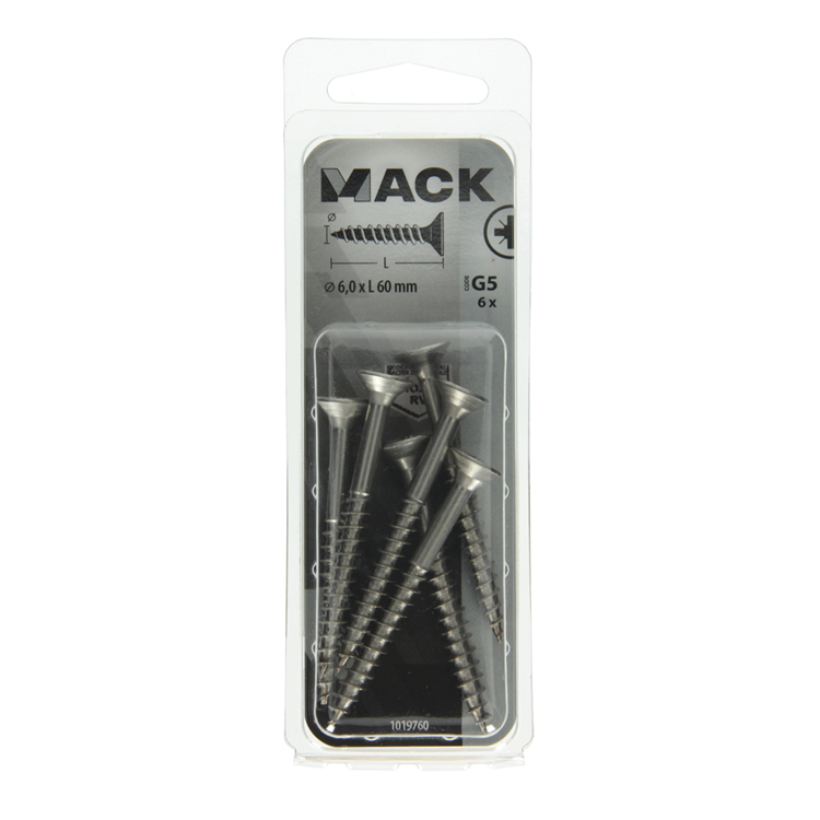 Mack 1019760 - vis pour panneaux d'aggloméré tête VZ acier inoxydable 6 pièces 6,0 x 60 mm | 10 pièces