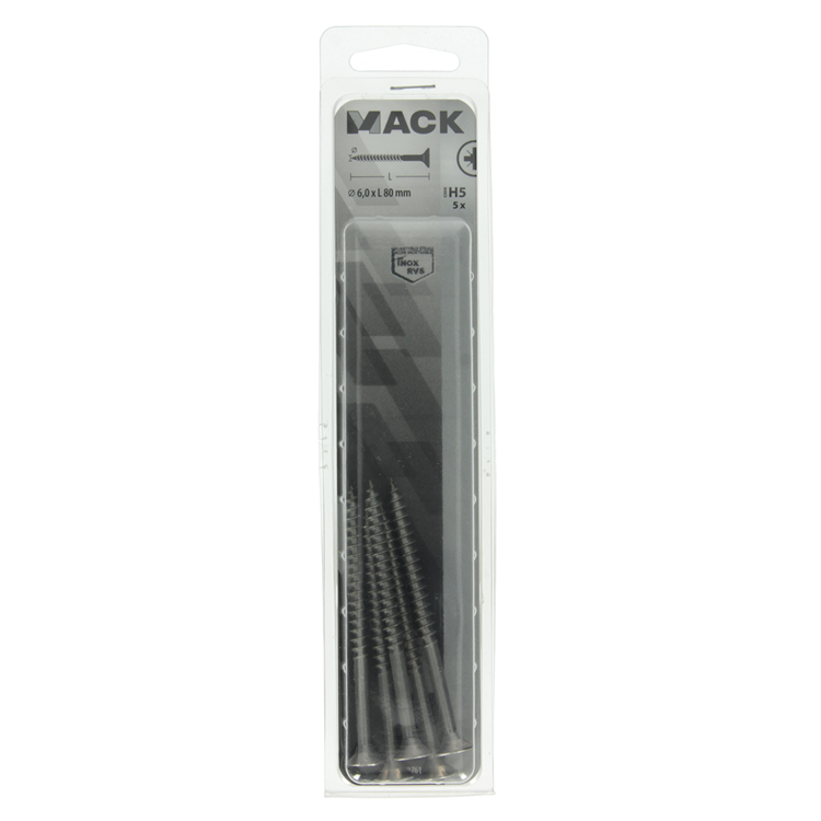 Mack 1019761 - vis pour panneaux d'aggloméré tête VZ acier inoxydable 5 pièces 6,0 x 80 mm | 5 pièces