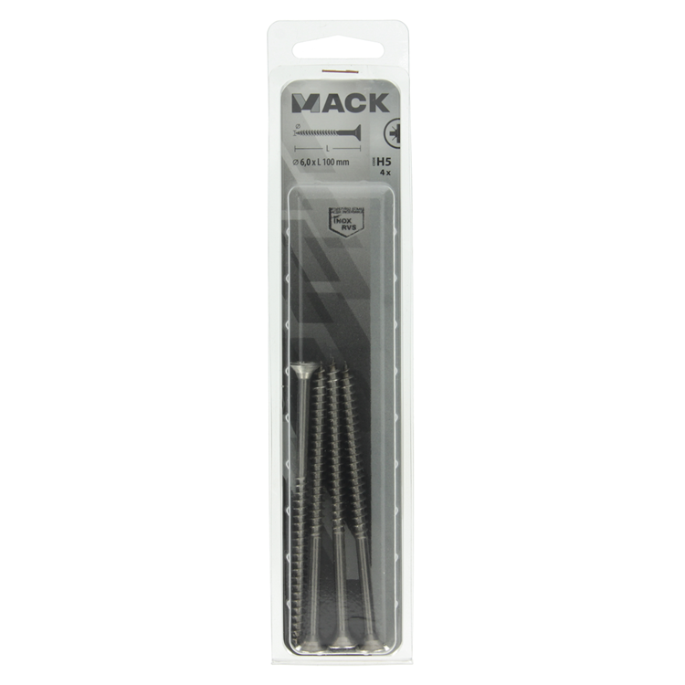 Mack 1019762 - vis pour panneaux d'aggloméré tête VZ acier inoxydable 4 pcs 6,0 x 100mm | 5 pièces