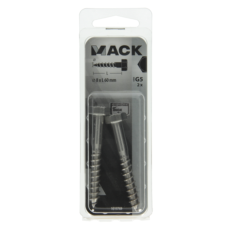 Mack 1019769 - boulon fileté à bois en acier inoxydable 2 pcs 8 x 60 mm | 10 pièces