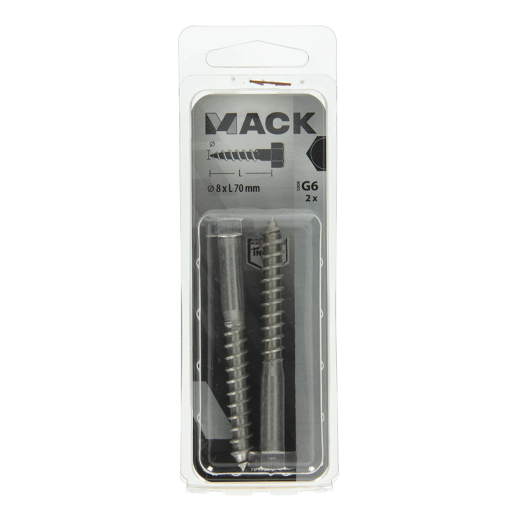 Mack 1019770 - boulon fileté à bois en acier inoxydable 2 pcs 8 x 70 mm | 10 pièces