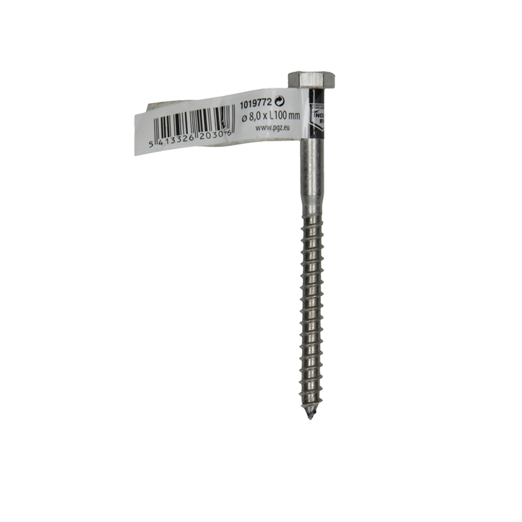 Mack 1019772 - boulon fileté à bois acier inoxydable 1pc 8 x 100 mm | 10 pièces
