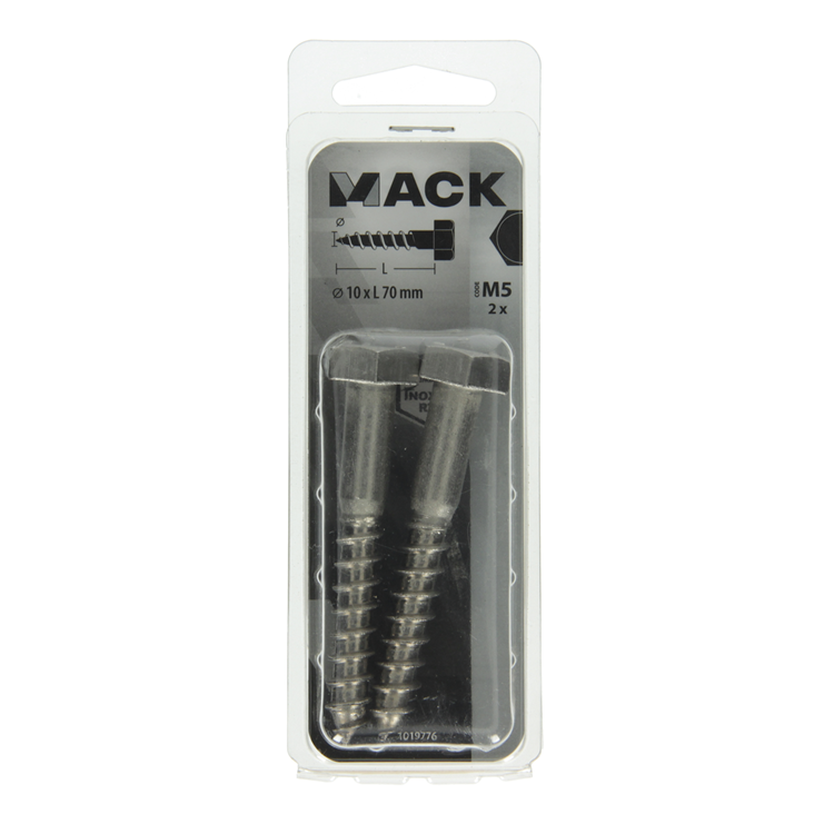 Mack 1019776 - boulon fileté à bois acier inoxydable 2pcs 10 x 70 mm | 10 pièces