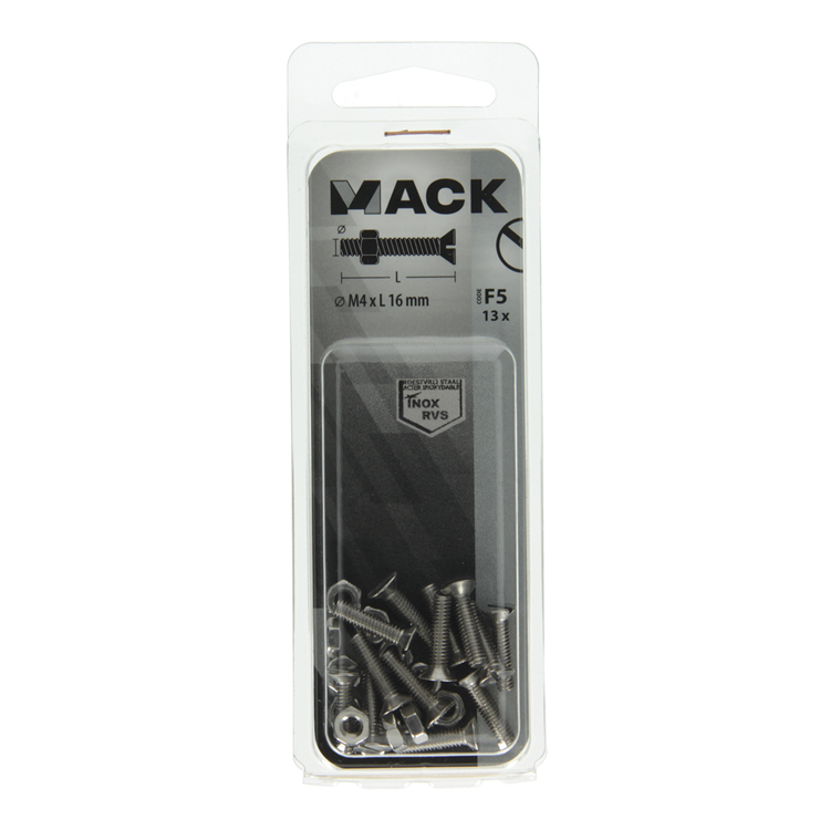 Mack 1019805 - vis à métal galvanisée. tête + écrou inox 13 pcs m4x16 | 10 pièces