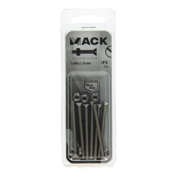 Mack 1019809 - vis à métal galvanisée. tête + écrou inox 7 pcs m4x50 | 10 pièces