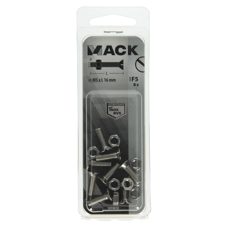 Mack 1019810 - vis à métal galvanisée. tête + écrou inox 8 pcs m5x16 | 10 pièces