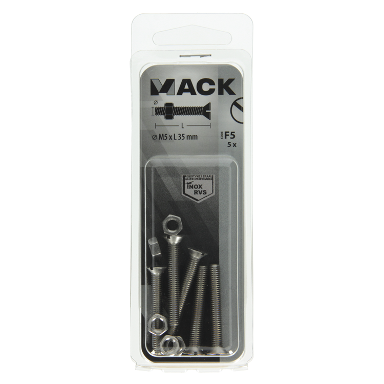 Mack 1019812 - vis à métal galvanisée. tête + écrou inox 5 pcs m5x35 | 10 pièces