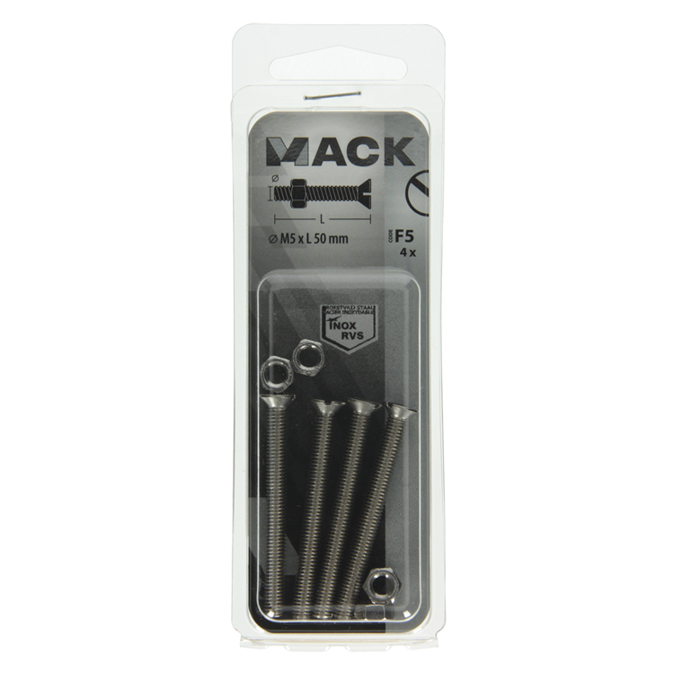 Mack 1019813 - vis à métal galvanisée. tête + écrou inox 4 pcs m5x50 | 10 pièces