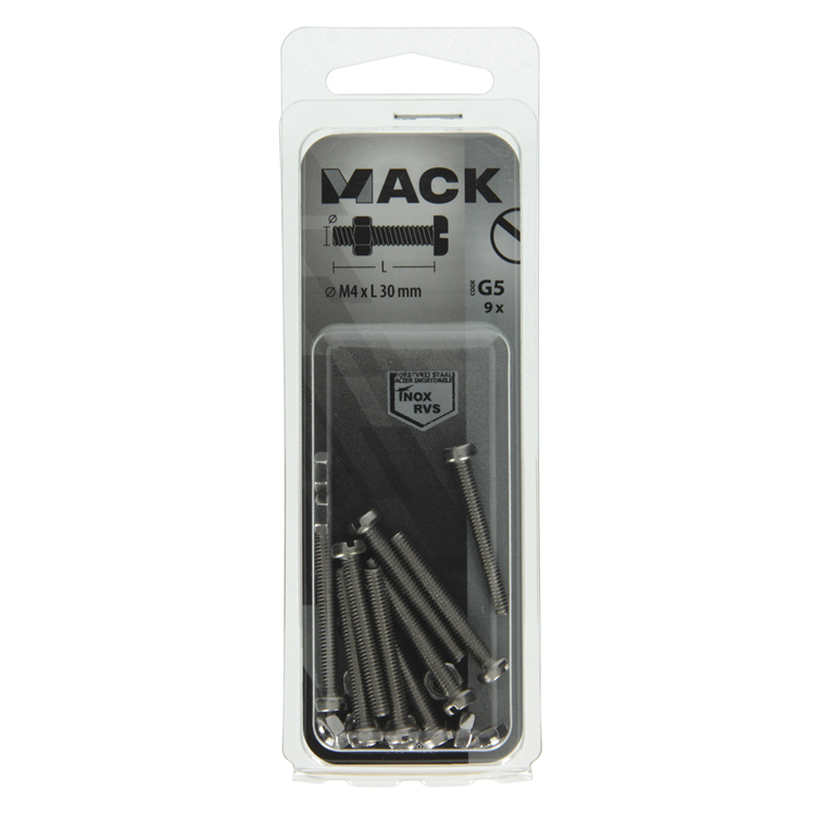 Mack 1019821 - vérin à vis métal. tête + écrou inox 9 pcs m4x30 | 10 pièces