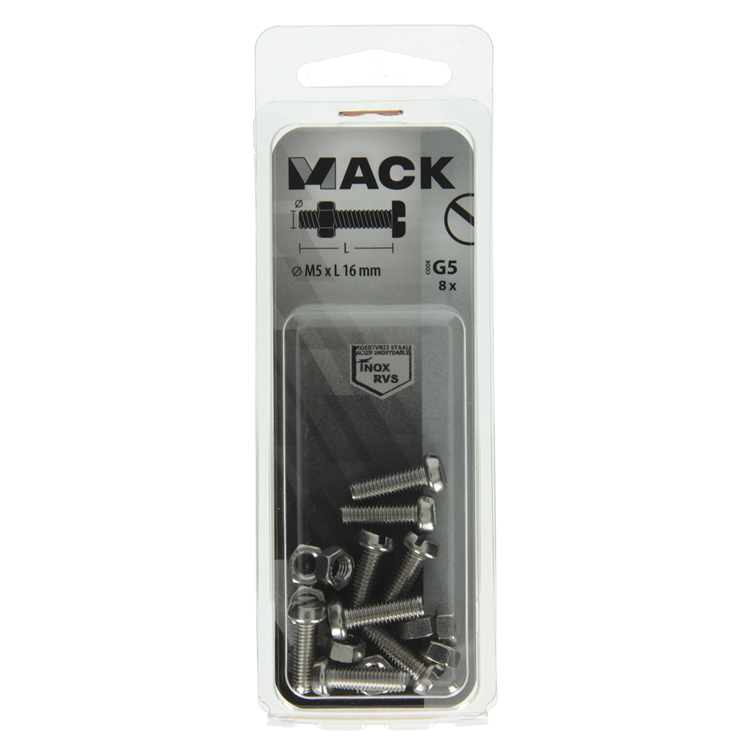 Mack 1019824 - vérin à vis métal. tête + écrou inox 8 pcs m5x16 | 10 pièces