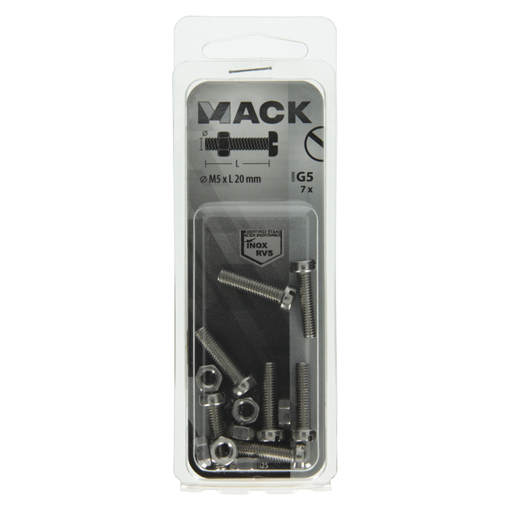 Mack 1019825 - vérin à vis métal. tête + écrou inox 7 pcs m5x20 | 10 pièces