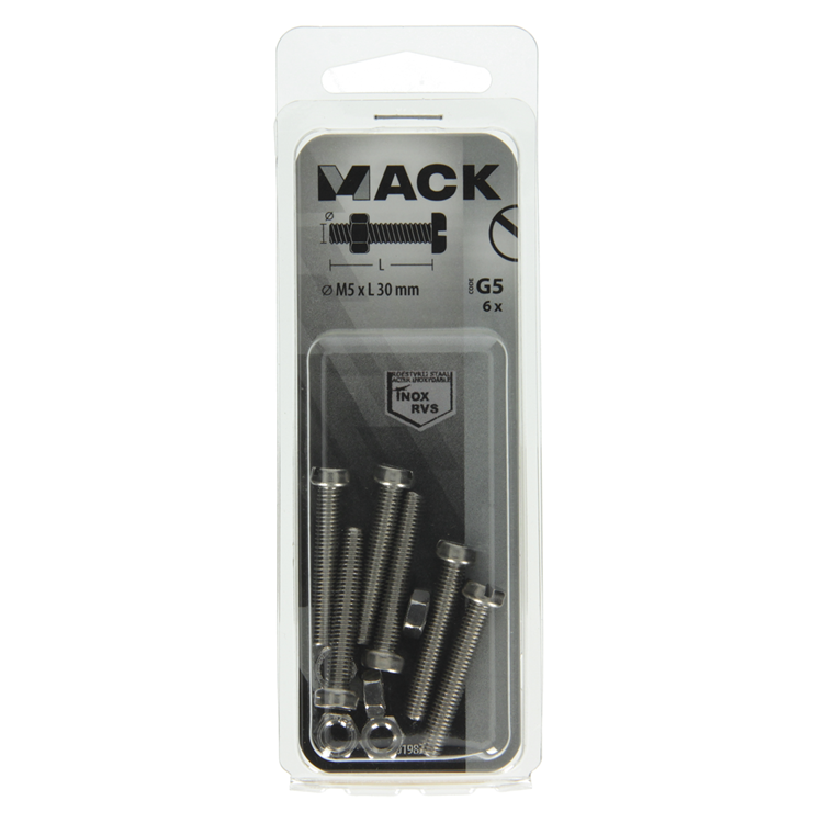 Mack 1019826 - vérin à vis métal. tête + écrou inox 6 pcs m5x30 | 10 pièces