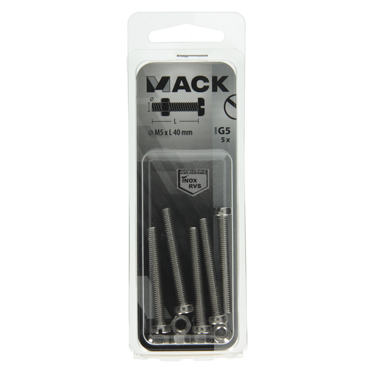 Mack 1019827 - vérin à vis métal. tête + écrou inox 5 pcs m5x40 | 10 pièces