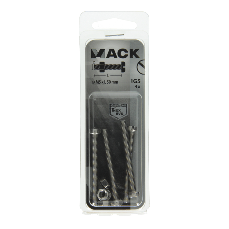 Mack 1019828 - vérin à vis métal. tête + écrou inox 4 pcs m5x50 | 10 pièces