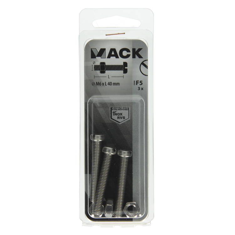 Mack 1019831 - vérin à vis métal. tête + écrou inox 3 pcs m6x40 | 10 pièces