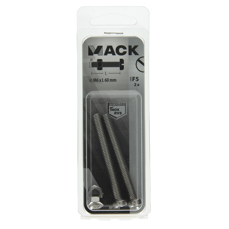 Mack 1019832 - vérin à vis métal. tête + écrou inox 2 pcs m6x60 | 10 pièces