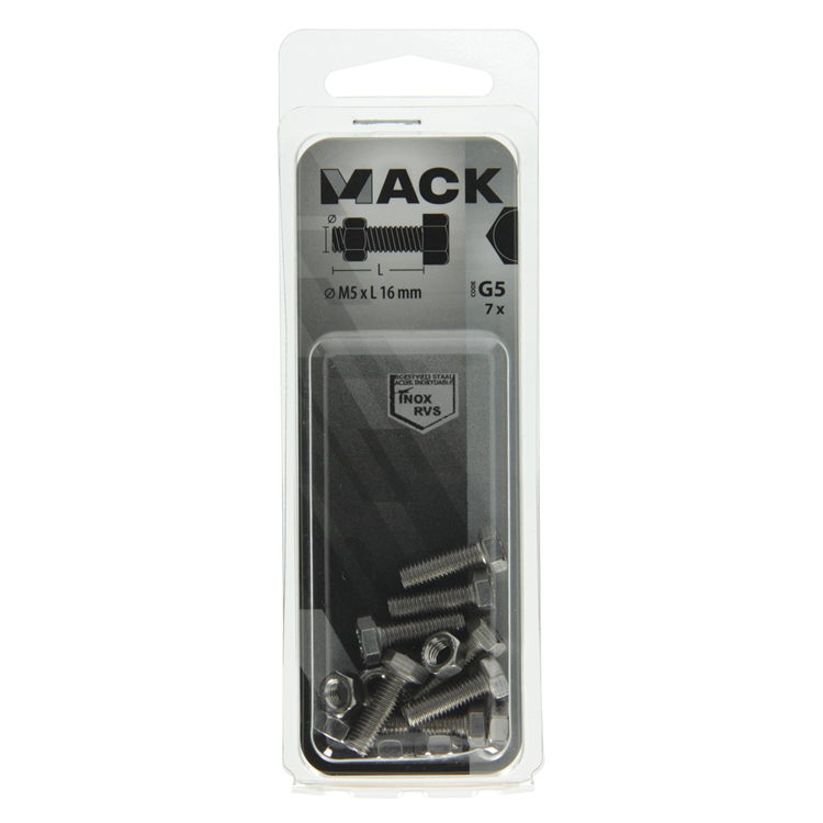 Mack 1019837 - boulon de robinet + écrou en acier inoxydable 7 pcs m5x16 | 10 pièces