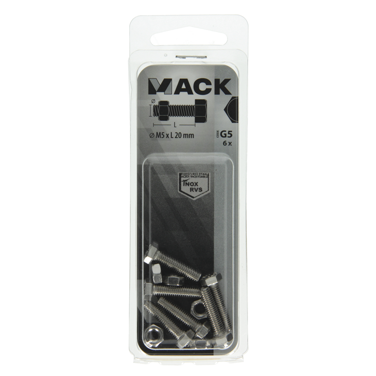 Mack 1019838 - boulon de robinet + écrou en acier inoxydable 6 pcs m5x20 | 10 pièces