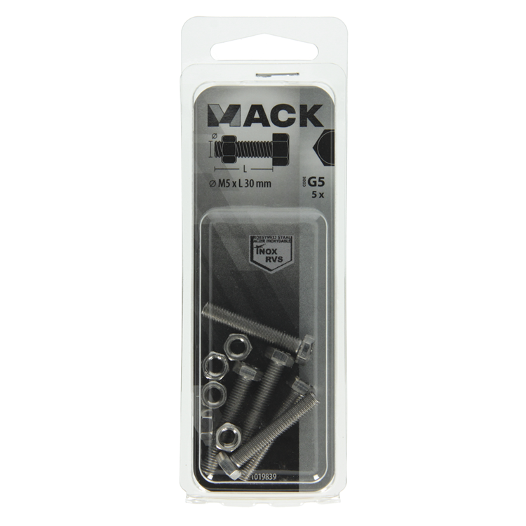 Mack 1019839 - boulon de robinet + écrou en acier inoxydable 5 pcs m5x30 | 10 pièces