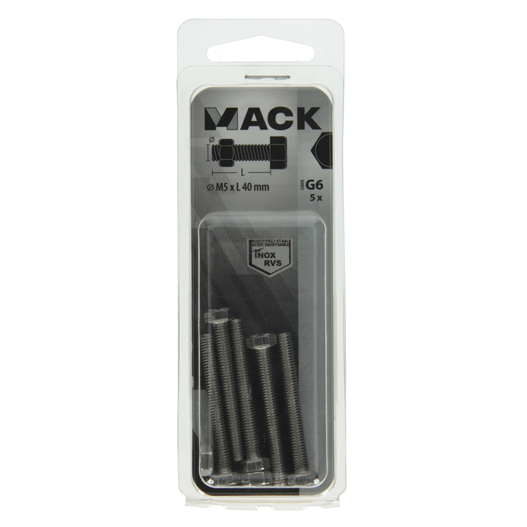Mack 1019840 - boulon de robinet + écrou en acier inoxydable 5 pcs m5x40 | 10 pièces