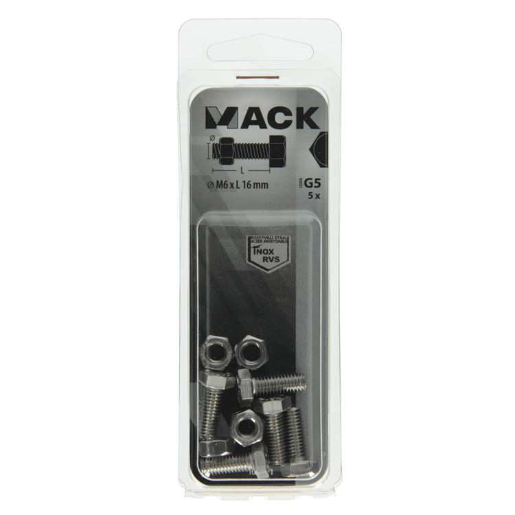 Mack 1019841 - boulon de robinet + écrou inox 5 pcs m6x16 | 10 pièces