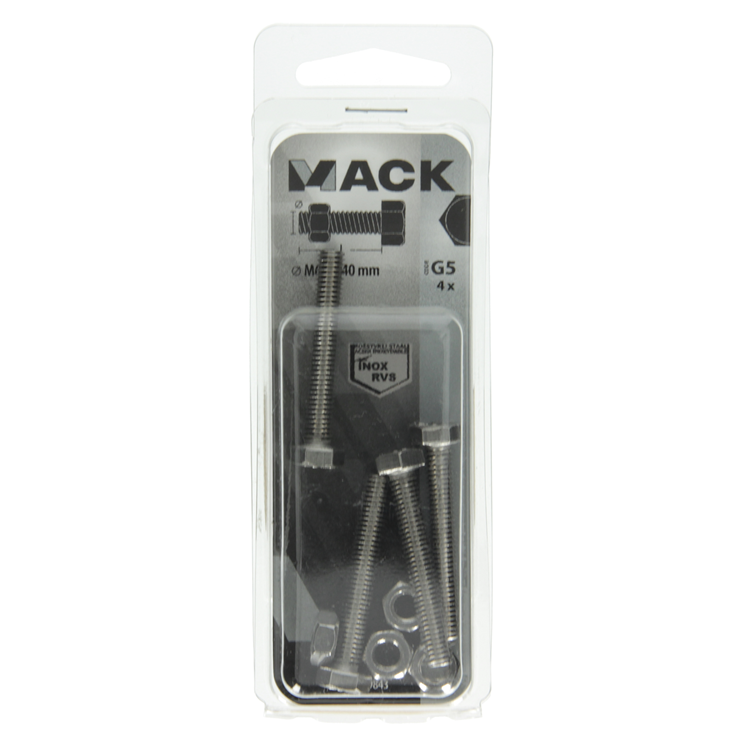 Mack 1019843 - boulon de robinet + écrou inox 4 pcs m6x40 | 10 pièces