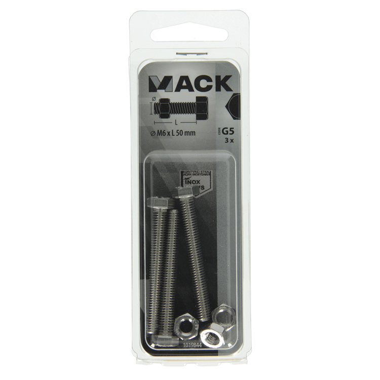 Mack 1019844 - boulon de robinet + écrou en acier inoxydable 3 pcs m6x50 | 10 pièces