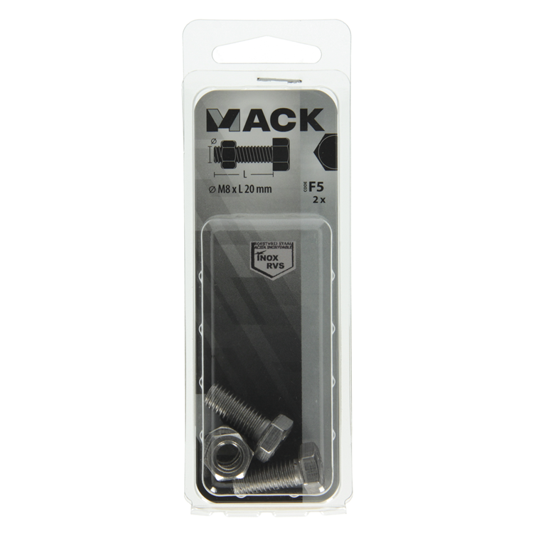 Mack 1019845 - boulon de robinet + écrou en acier inoxydable 2 pcs m8x20 | 10 pièces
