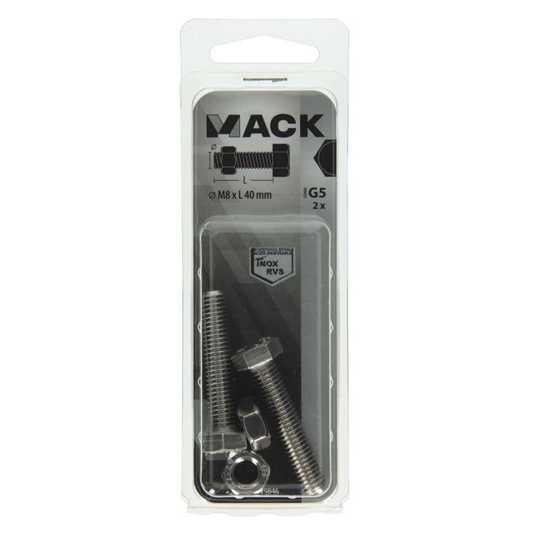 Mack 1019846 - boulon de robinet + écrou en acier inoxydable 2 pcs m8x40 | 10 pièces