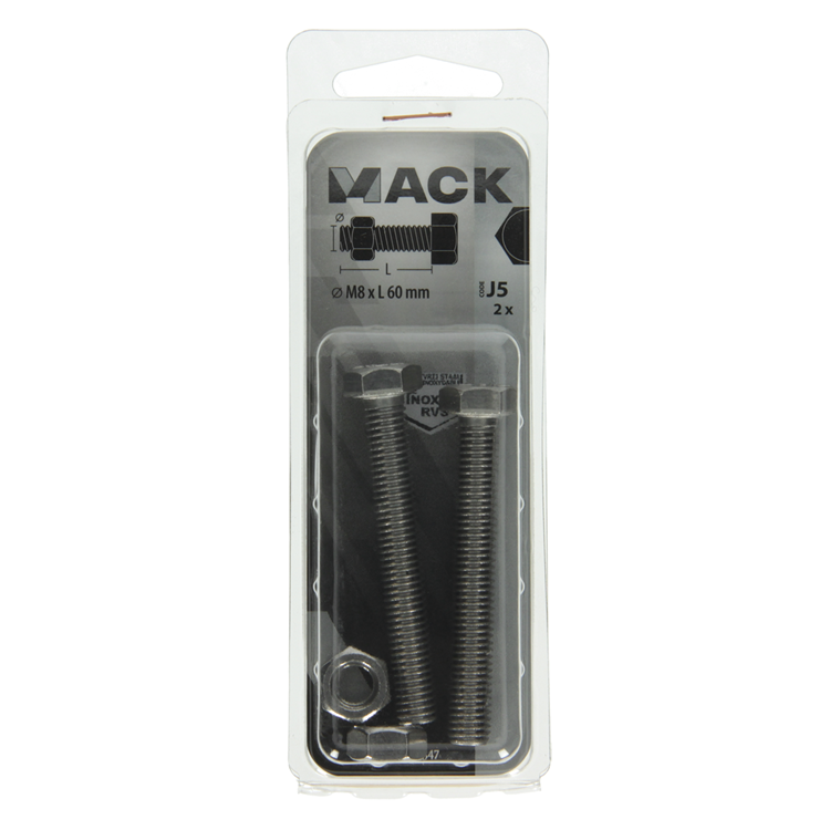 Mack 1019847 - boulon de robinet + écrou en acier inoxydable 2 pcs m8x60 | 10 pièces