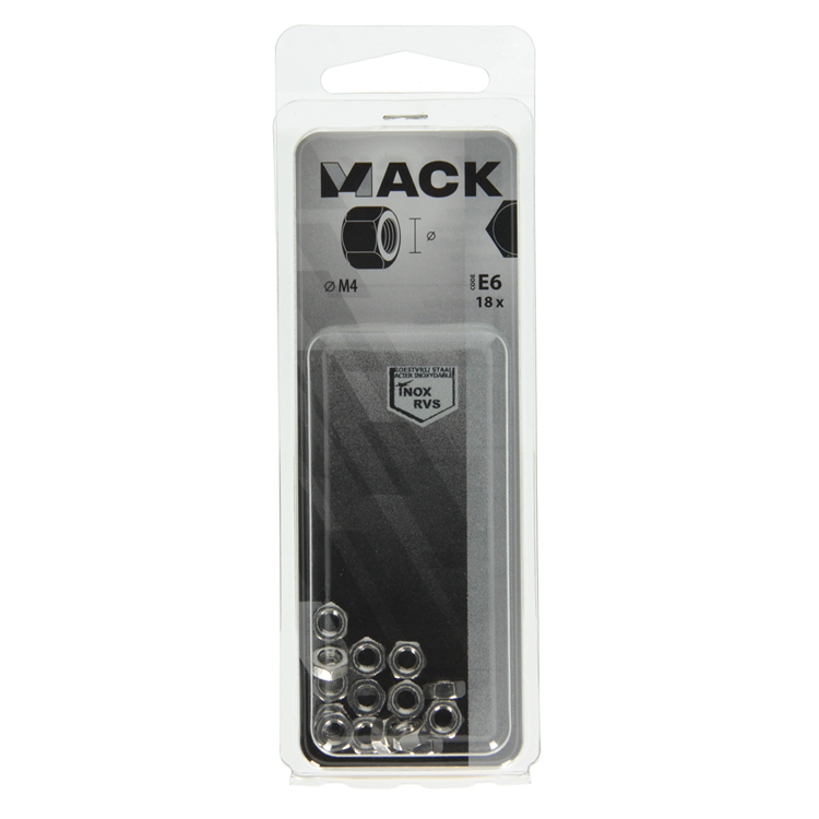 Mack 1019850 - écrou hexagonal inox a2 18 pcs m4 | 10 pièces