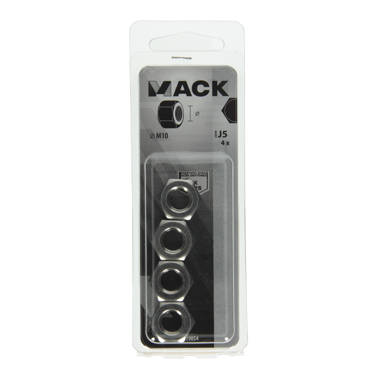 Mack 1019854 - écrou hexagonal en acier inoxydable a2 4 pcs m10 | 10 pièces