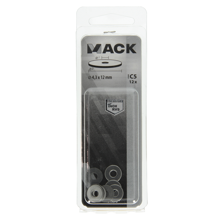 Mack 1019876 - rondelle de corps acier inoxydable a2 12 pcs 4,3x12 | 10 pièces
