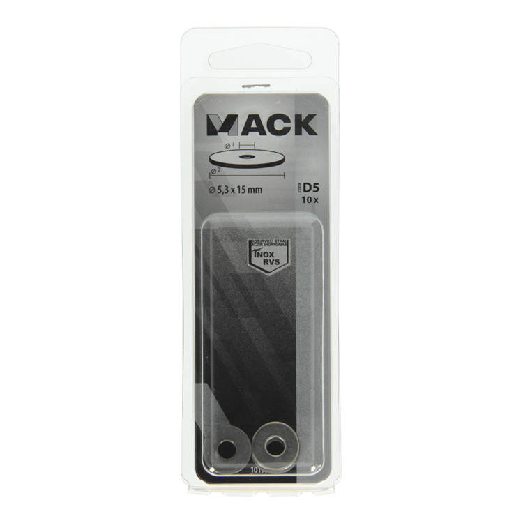 Mack 1019877 - rondelle de corps acier inoxydable a2 10 pcs 5,3x15 | 10 pièces