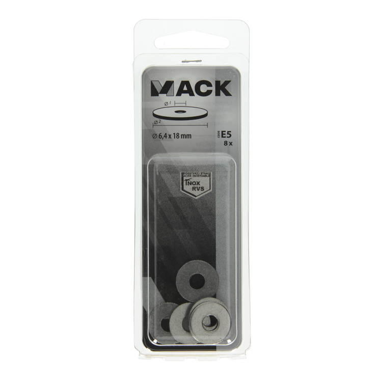 Mack 1019878 - rondelle de corps acier inoxydable a2 8 pcs 6,4x18 | 10 pièces