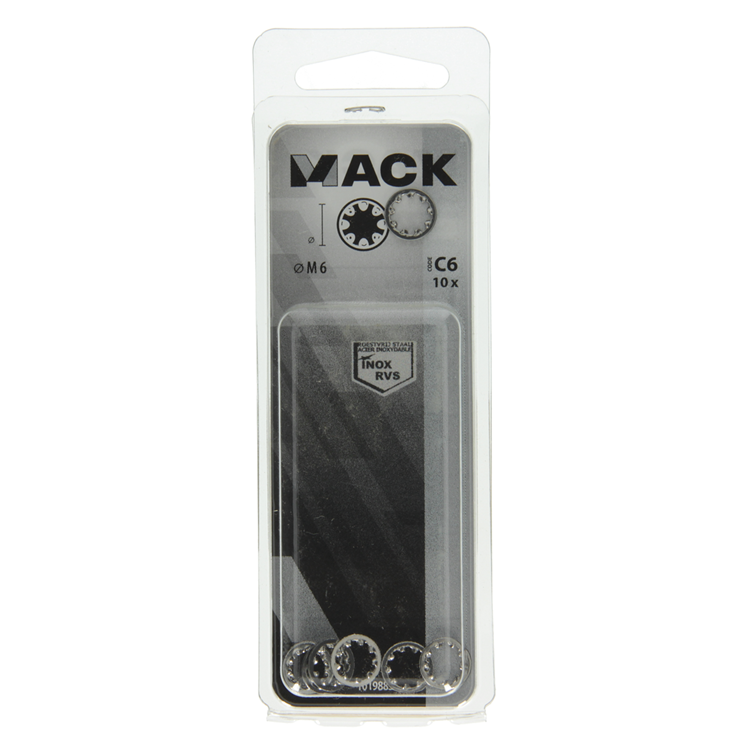Mack 1019883 - rondelle de blocage dentée acier inoxydable a2 10 pcs m6 | 10 pièces