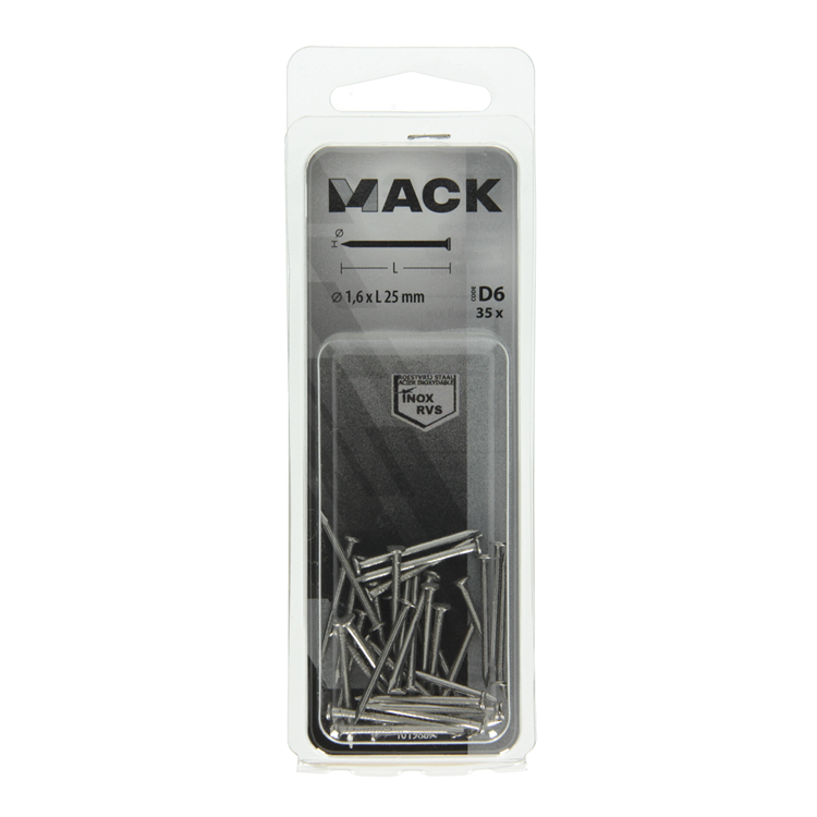 Mack 1019887 - clou tête plate inox a2 35 pcs 1,6 x 25 mm | 10 pièces