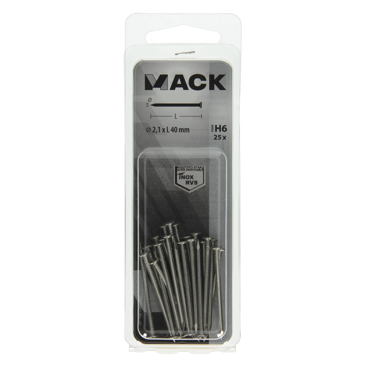 Mack 1019888 - clou tête plate inox a2 25 pcs2,1 x 40 mm | 10 pièces