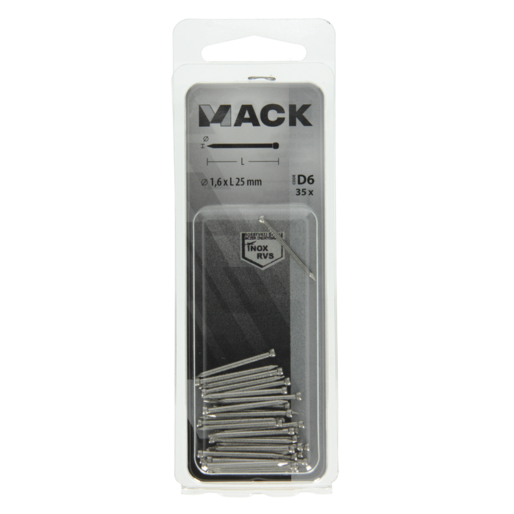 Mack 1019890 - clou tête ronde inox A2 35 pcs 1,6 x 25 mm | 10 pièces
