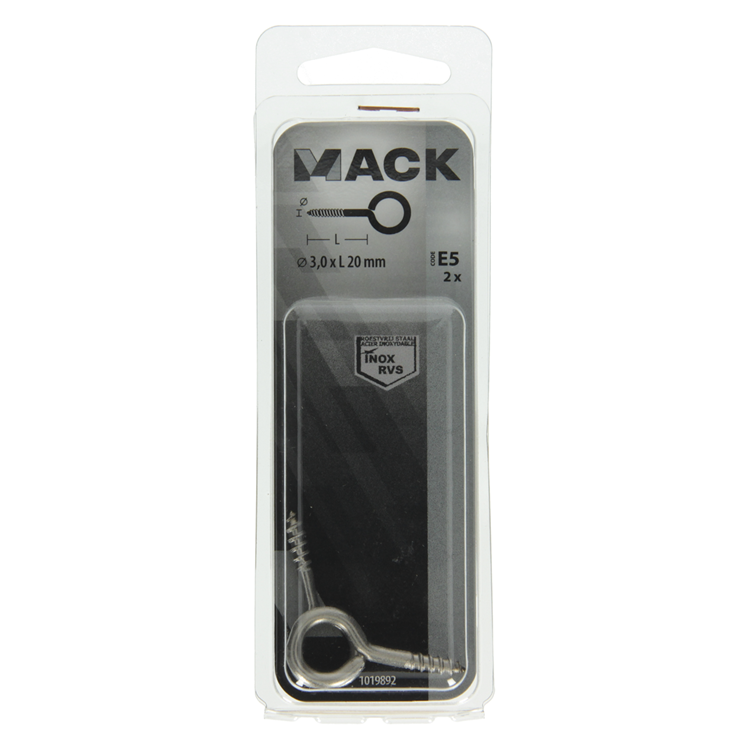 Mack 1019892 - oeil à vis en acier inoxydable 2 pcs 3,0 x 20 mm | 10 pièces